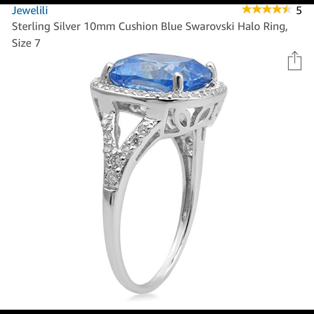 RING SWAROVSKI STERLING SILVER BLUE CUSHION HALO